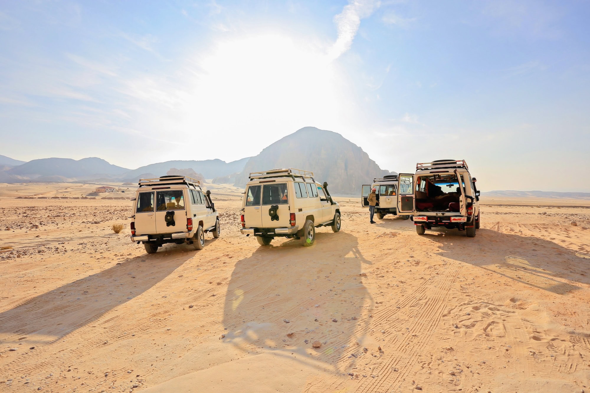 A group of travelers enjoying a desert safari in Hurghada